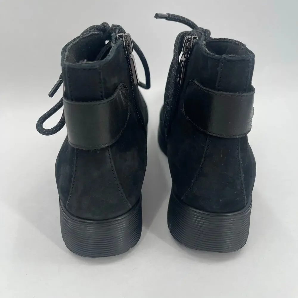 Munro Buckley Boots Size 7.5 Black Nubuck Leather Lace Up Zipper Buckle NWOT